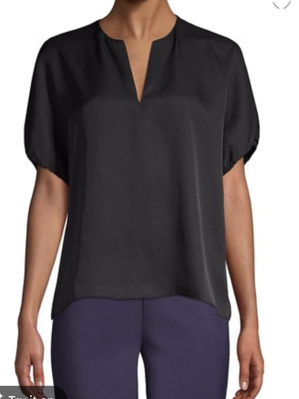Vince Camuto Black Split V-Neck Satin Blouse